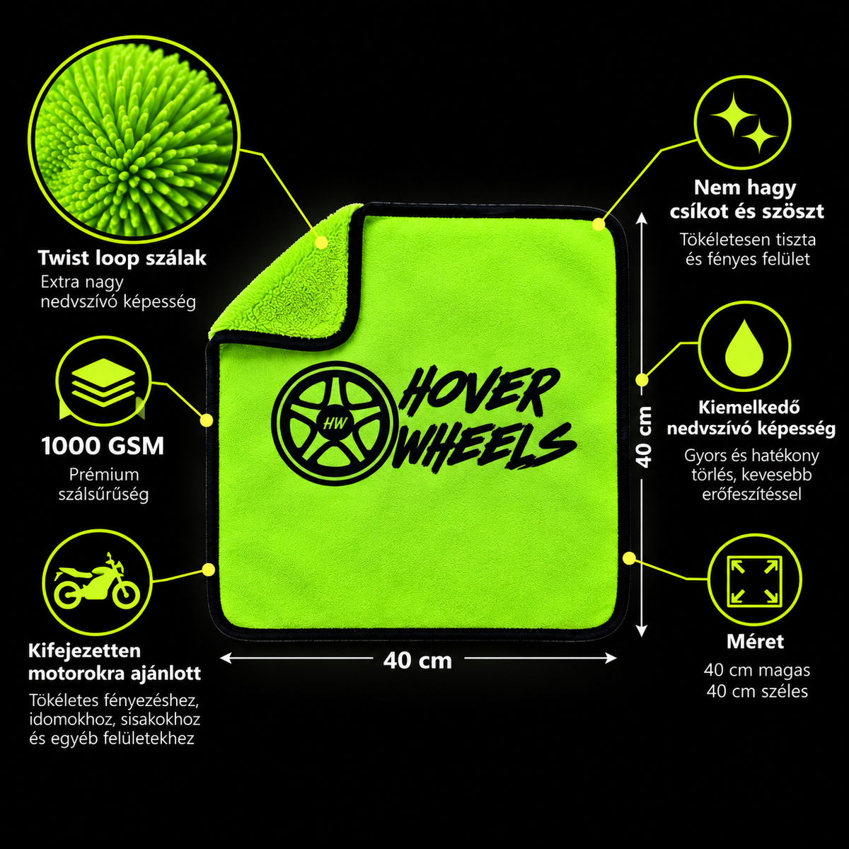 Hover Wheels Motorszárító Törlő 40x40 cm